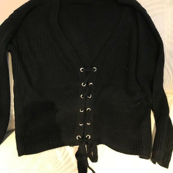 TILLYS LACE UP BLACK SWEATER BY EN CREME SMALL - Picture 1 of 1